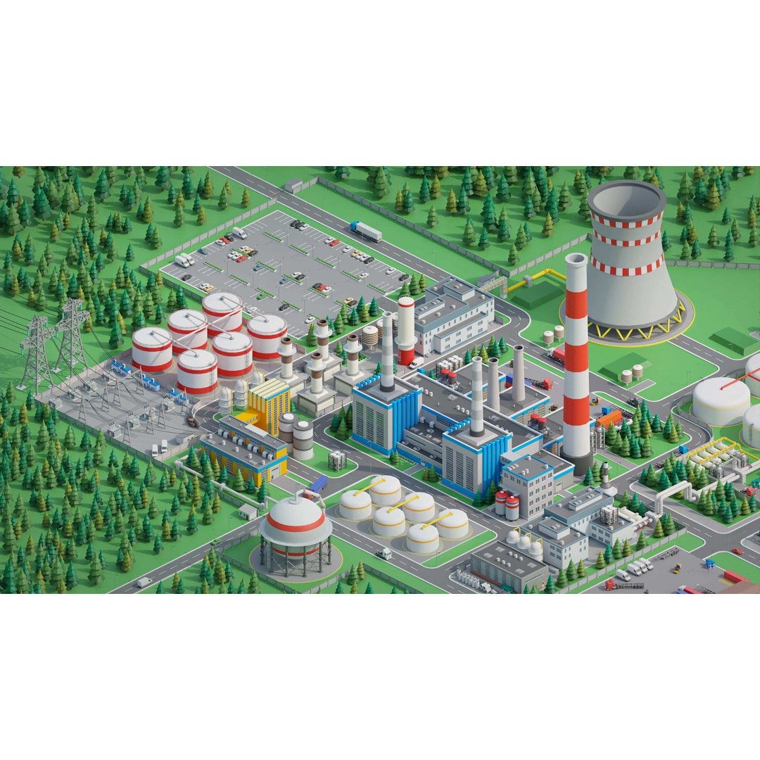 Factory 3D Model – Low Poly Industrial Asset Pack, FBX & OBJ - View 34