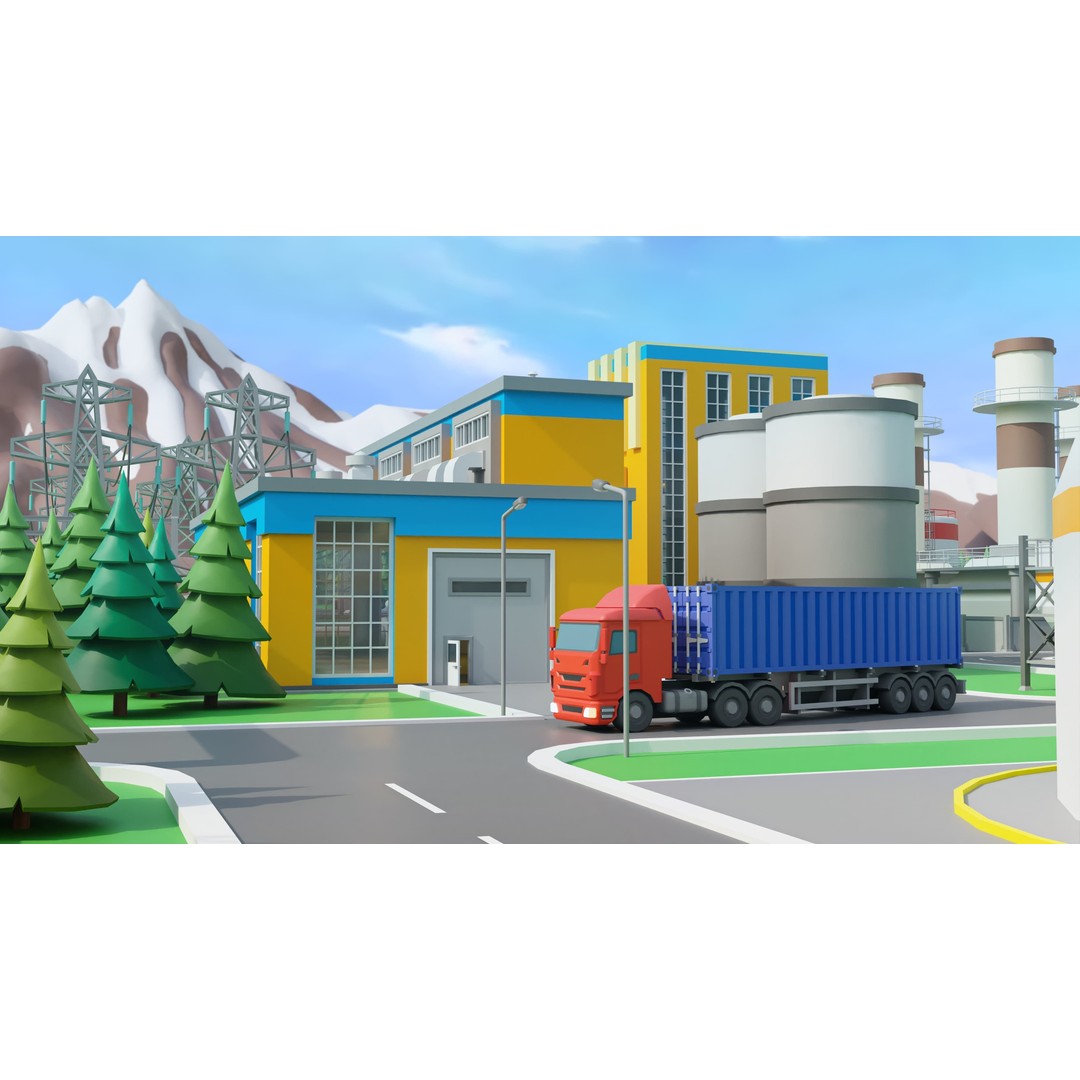 Factory 3D Model – Low Poly Industrial Asset Pack, FBX & OBJ - View 35