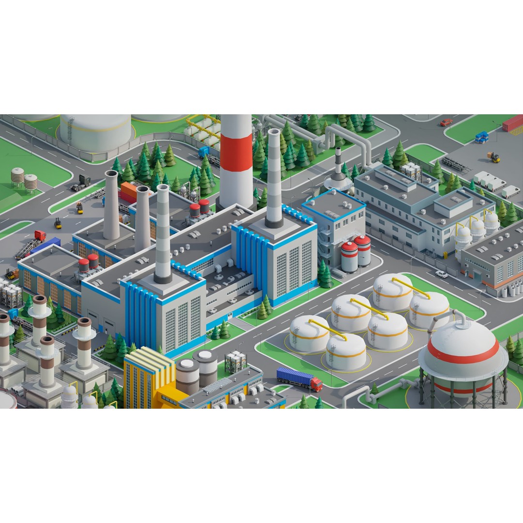Factory 3D Model – Low Poly Industrial Asset Pack, FBX & OBJ - View 4