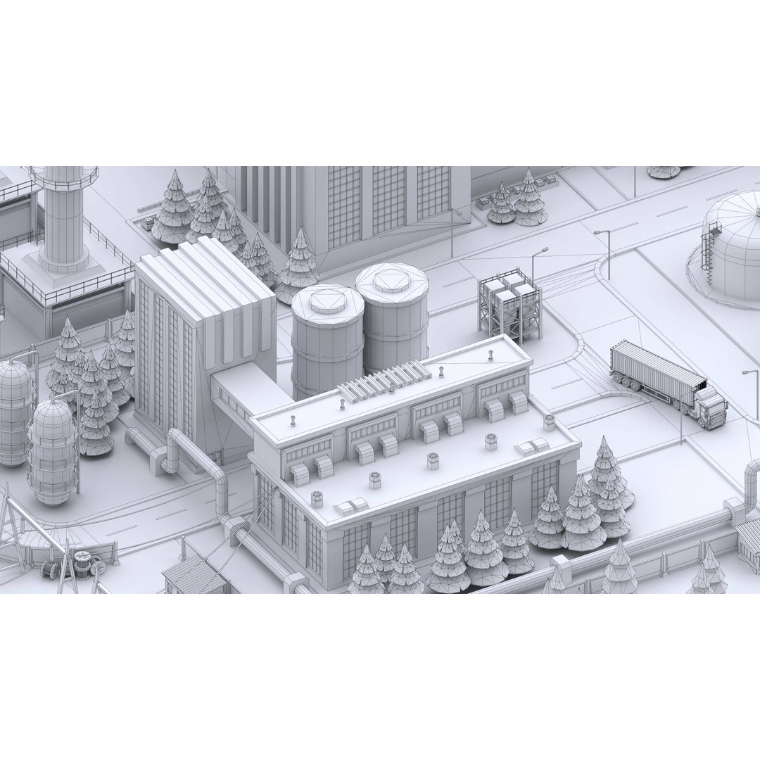 Factory 3D Model – Low Poly Industrial Asset Pack, FBX & OBJ - View 42