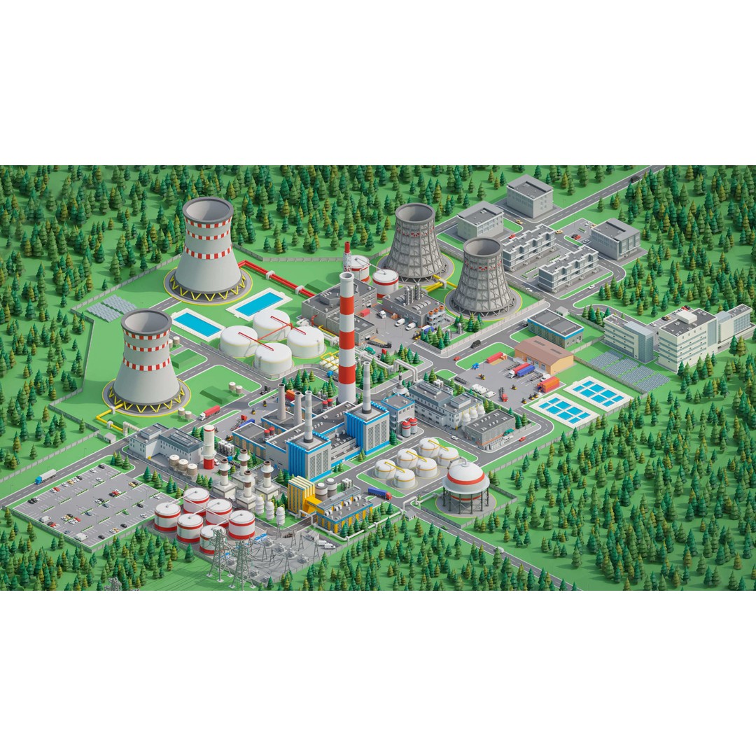 Factory 3D Model – Low Poly Industrial Asset Pack, FBX & OBJ - View 5