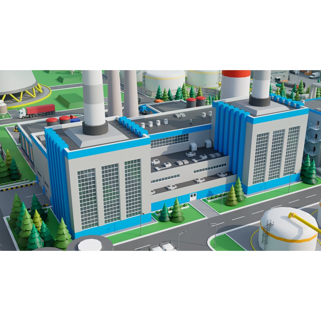 Factory 3D Model – Low Poly Industrial Asset Pack, FBX & OBJ - View 6