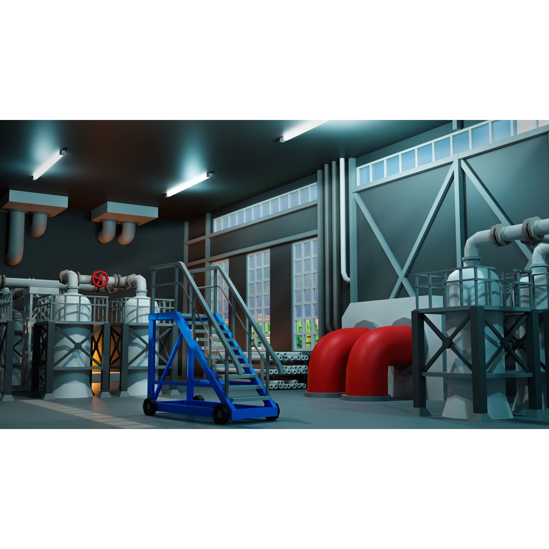 Factory 3D Model – Low Poly Industrial Asset Pack, FBX & OBJ - View 7