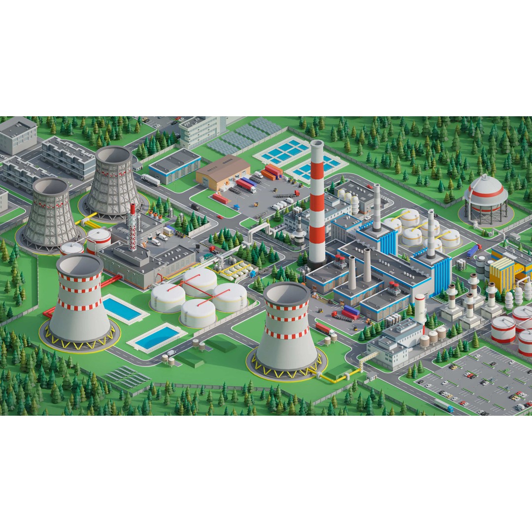 Factory 3D Model – Low Poly Industrial Asset Pack, FBX & OBJ - View 9