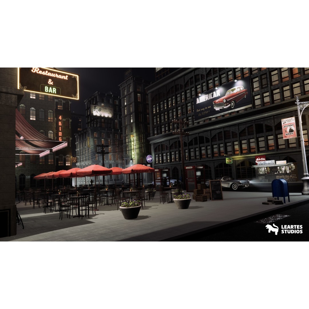 1950s NYC Environment 3D Model – Low Poly Megapack with Vehicles and Props - View 12