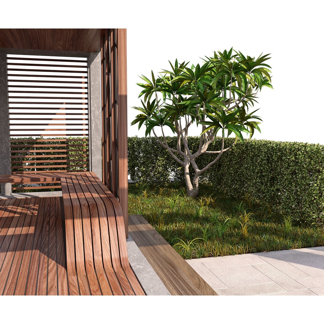 Pool Gazebo Plants and Fountains 3D Model – Realistic Landscape Asset, FBX, OBJ - View 11