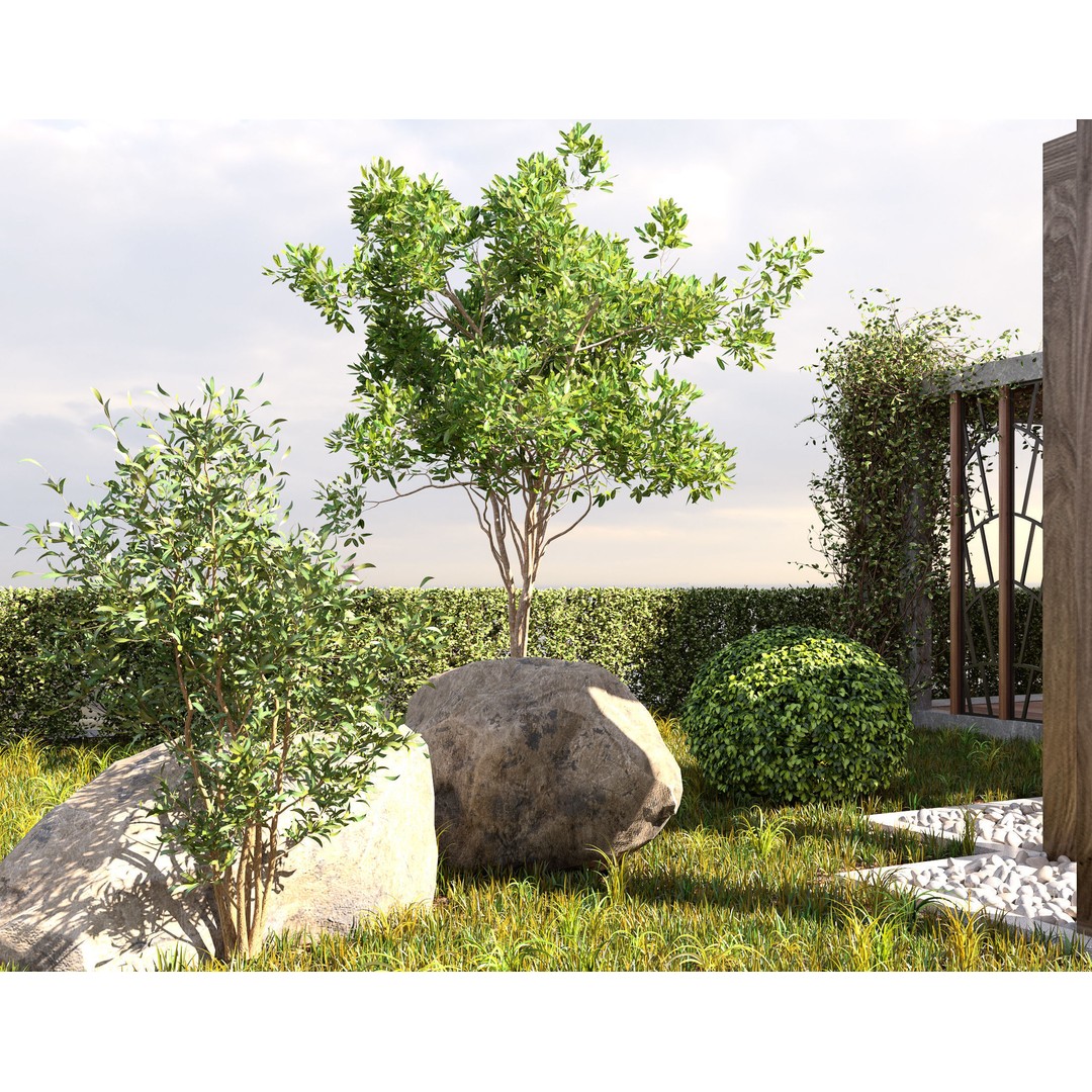 Pool Gazebo Plants and Fountains 3D Model – Realistic Landscape Asset, FBX, OBJ - View 5