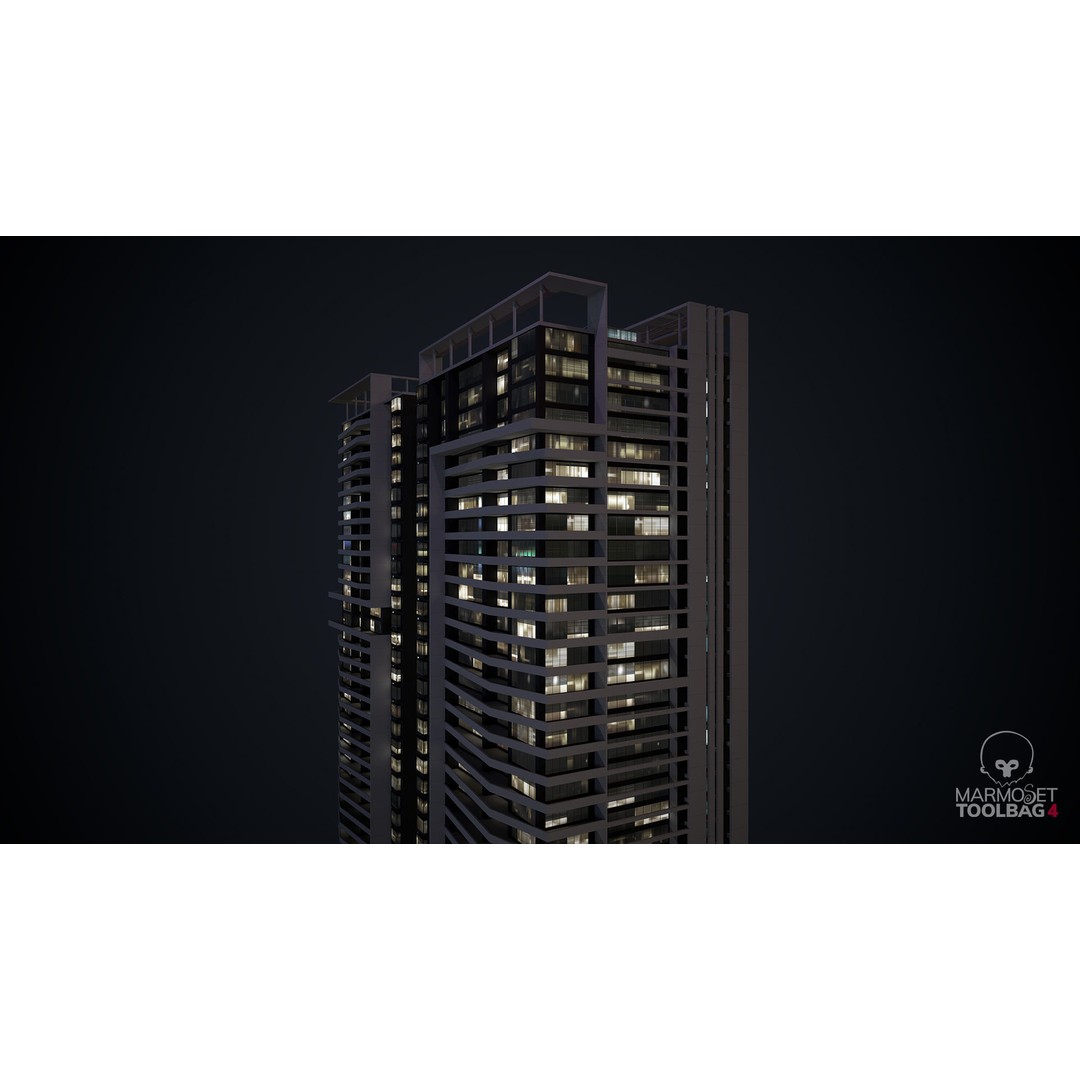 Apartment Building 3D Model – Low Poly Day/Night Skyscraper Asset - View 10