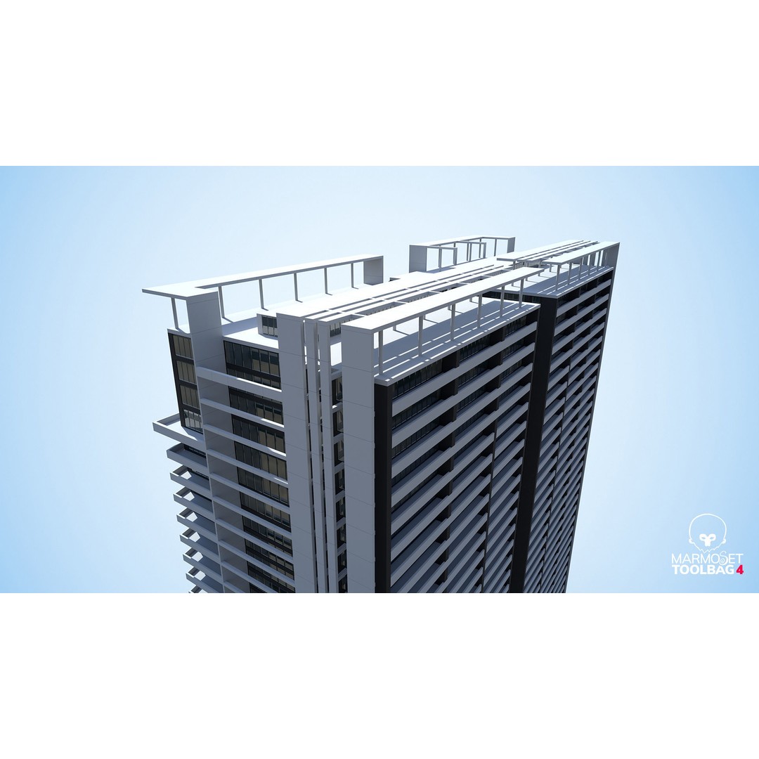 Apartment Building 3D Model – Low Poly Day/Night Skyscraper Asset - View 11