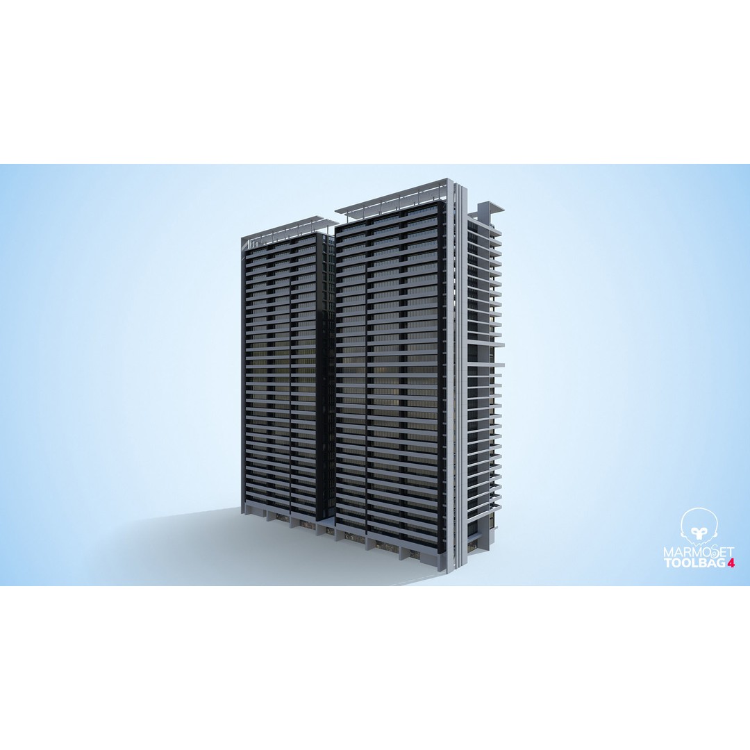 Apartment Building 3D Model – Low Poly Day/Night Skyscraper Asset - View 13