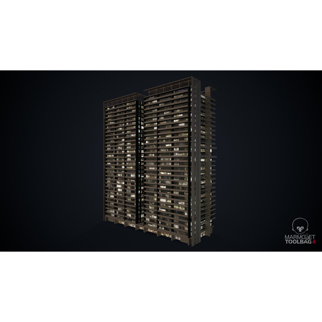 Apartment Building 3D Model – Low Poly Day/Night Skyscraper Asset - View 14