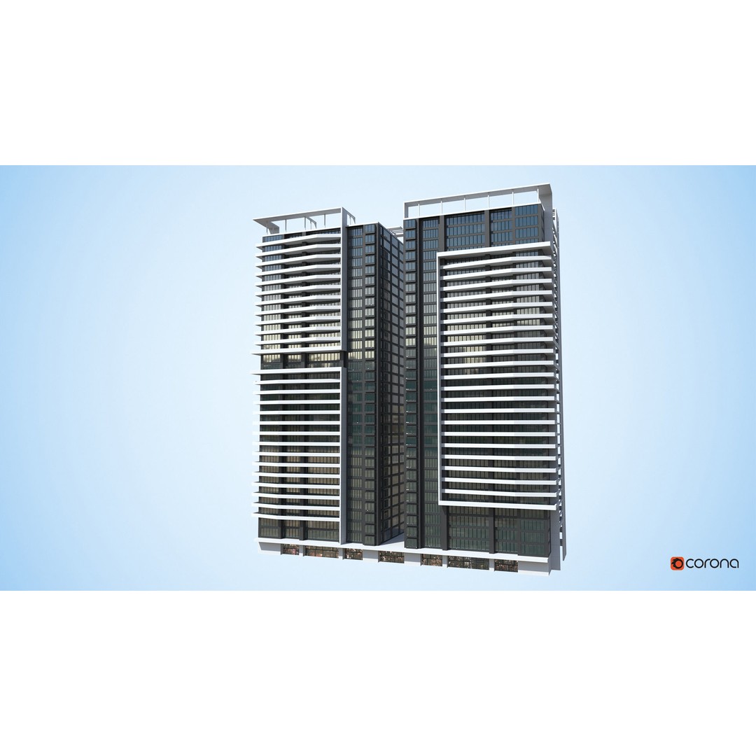 Apartment Building 3D Model – Low Poly Day/Night Skyscraper Asset - View 15