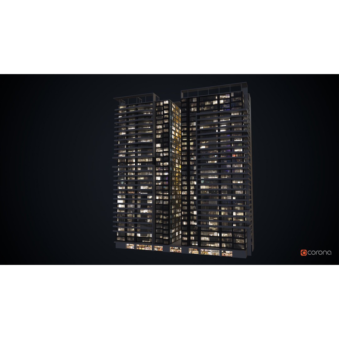 Apartment Building 3D Model – Low Poly Day/Night Skyscraper Asset - View 16