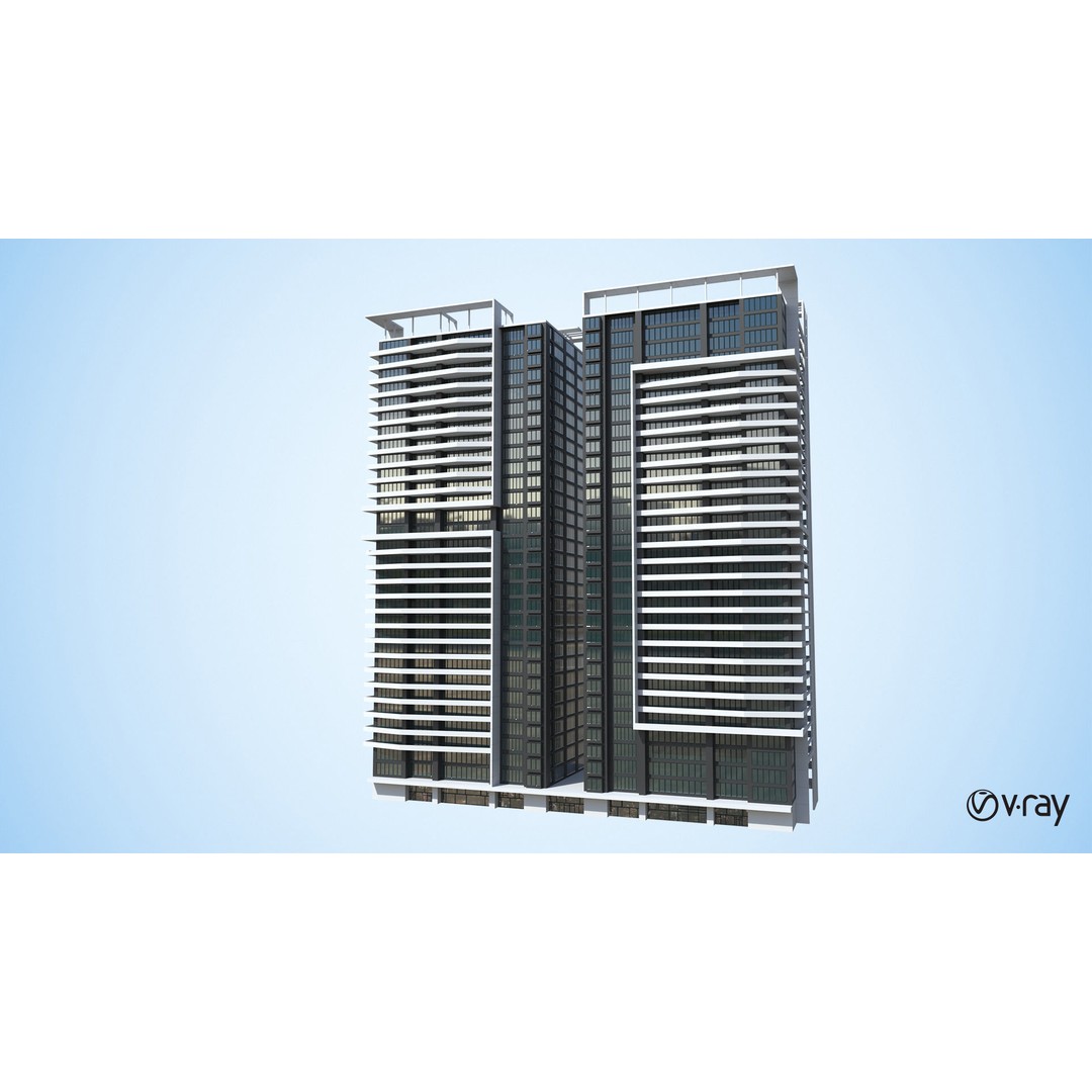 Apartment Building 3D Model – Low Poly Day/Night Skyscraper Asset - View 17