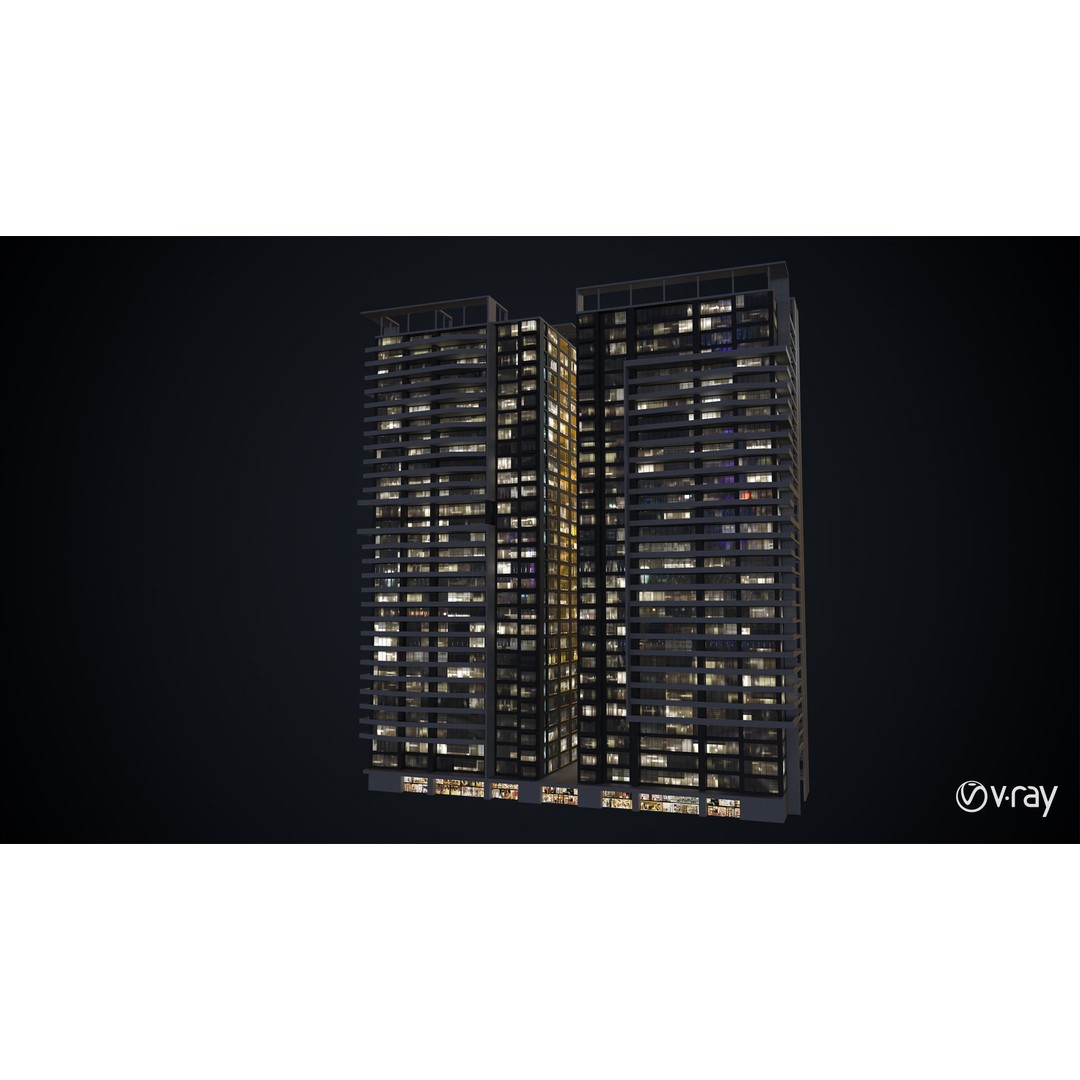 Apartment Building 3D Model – Low Poly Day/Night Skyscraper Asset - View 18