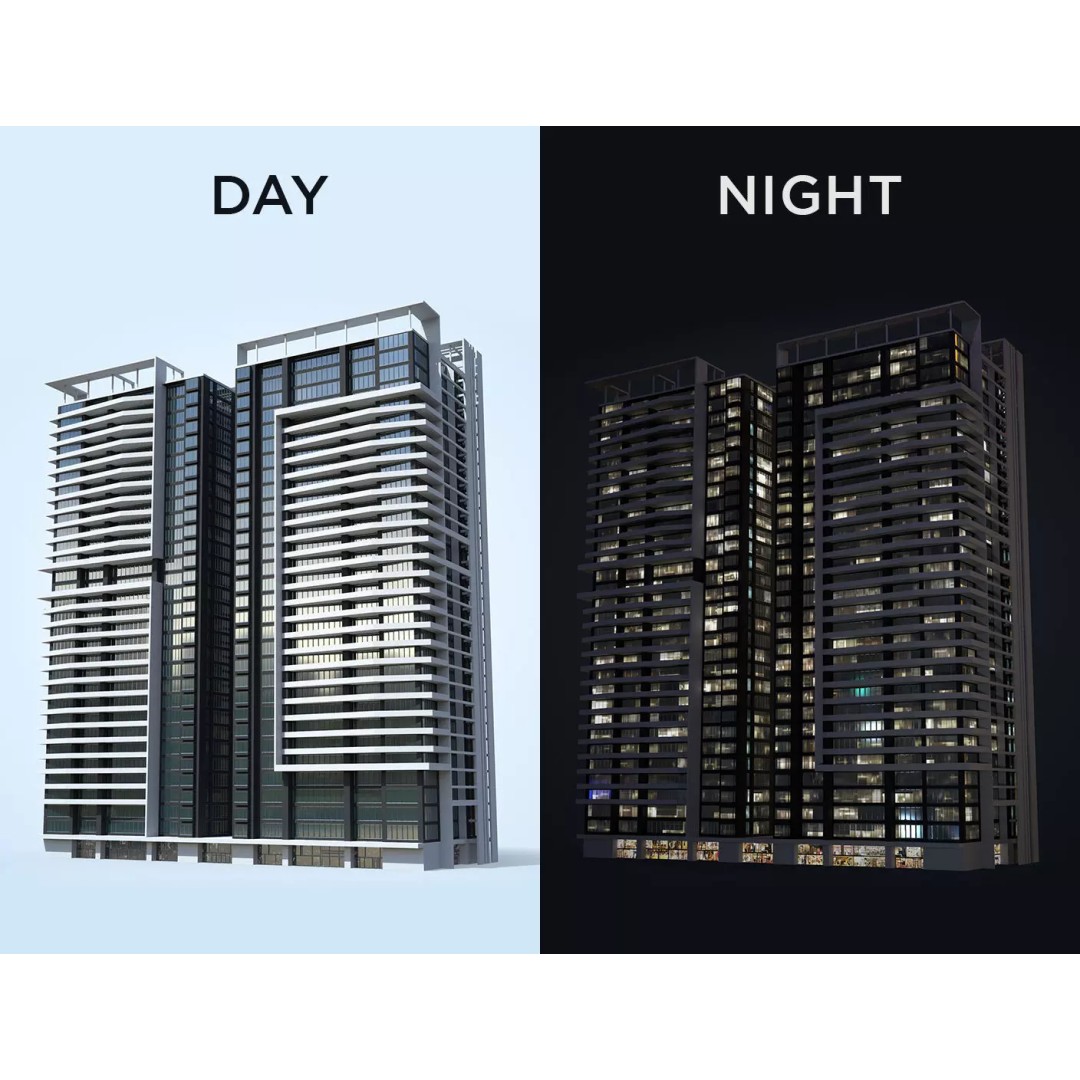 Apartment Building 3D Model – Low Poly Day/Night Skyscraper Asset - View 2