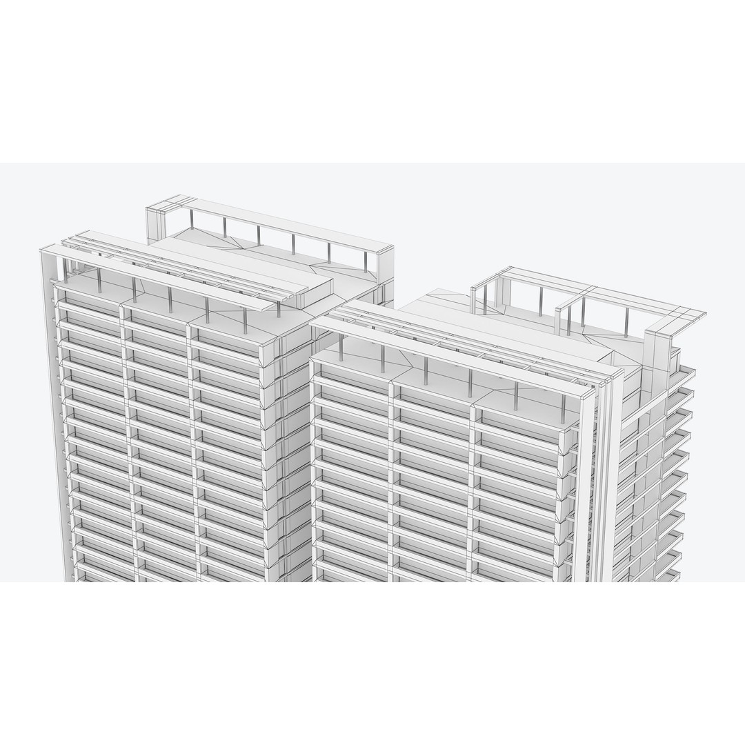 Apartment Building 3D Model – Low Poly Day/Night Skyscraper Asset - View 22