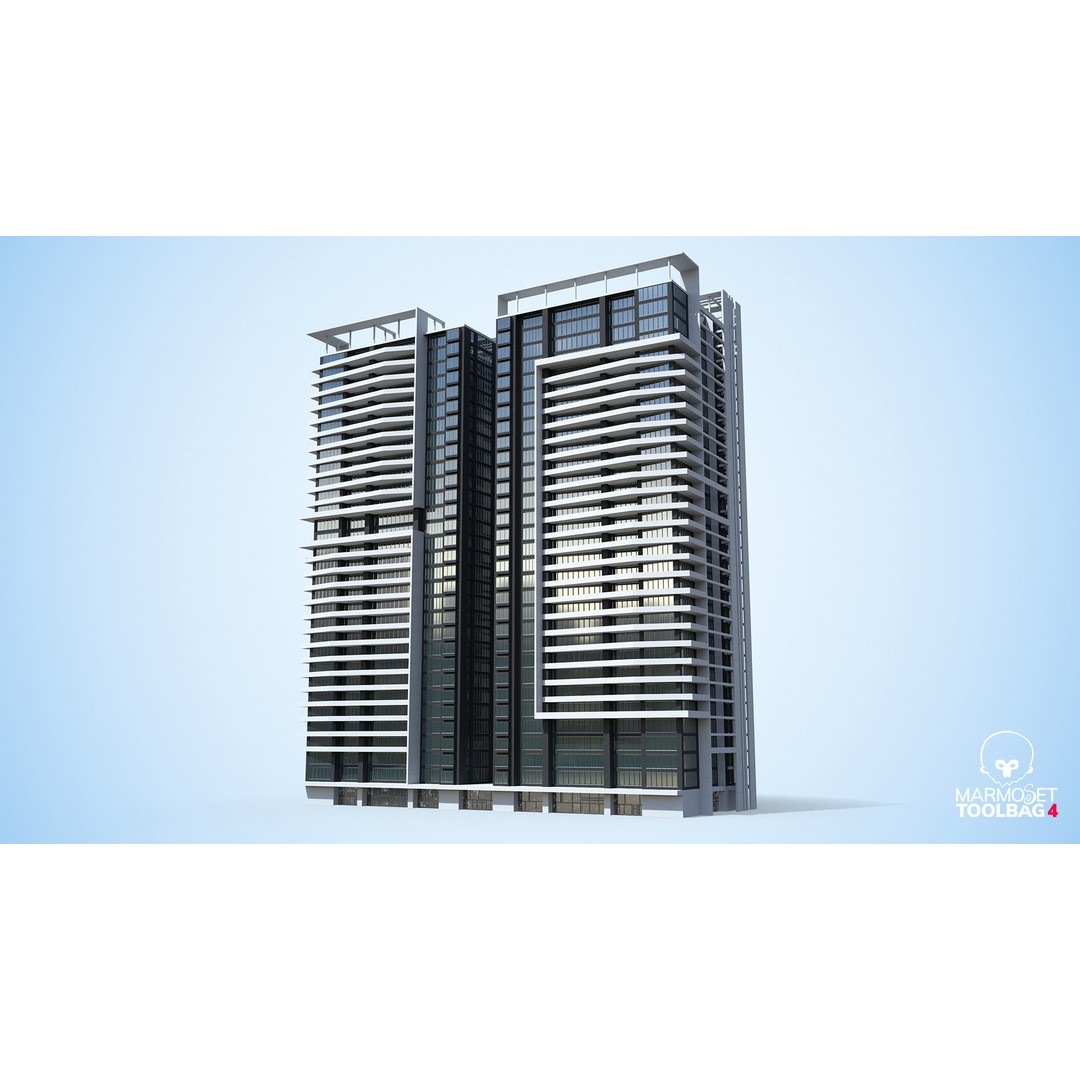 Apartment Building 3D Model – Low Poly Day/Night Skyscraper Asset - View 3