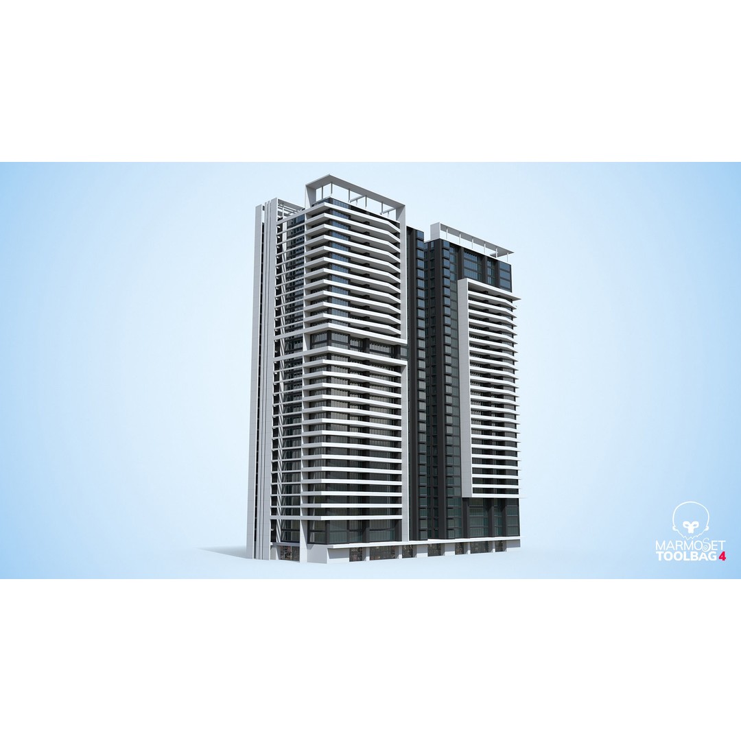 Apartment Building 3D Model – Low Poly Day/Night Skyscraper Asset - View 5