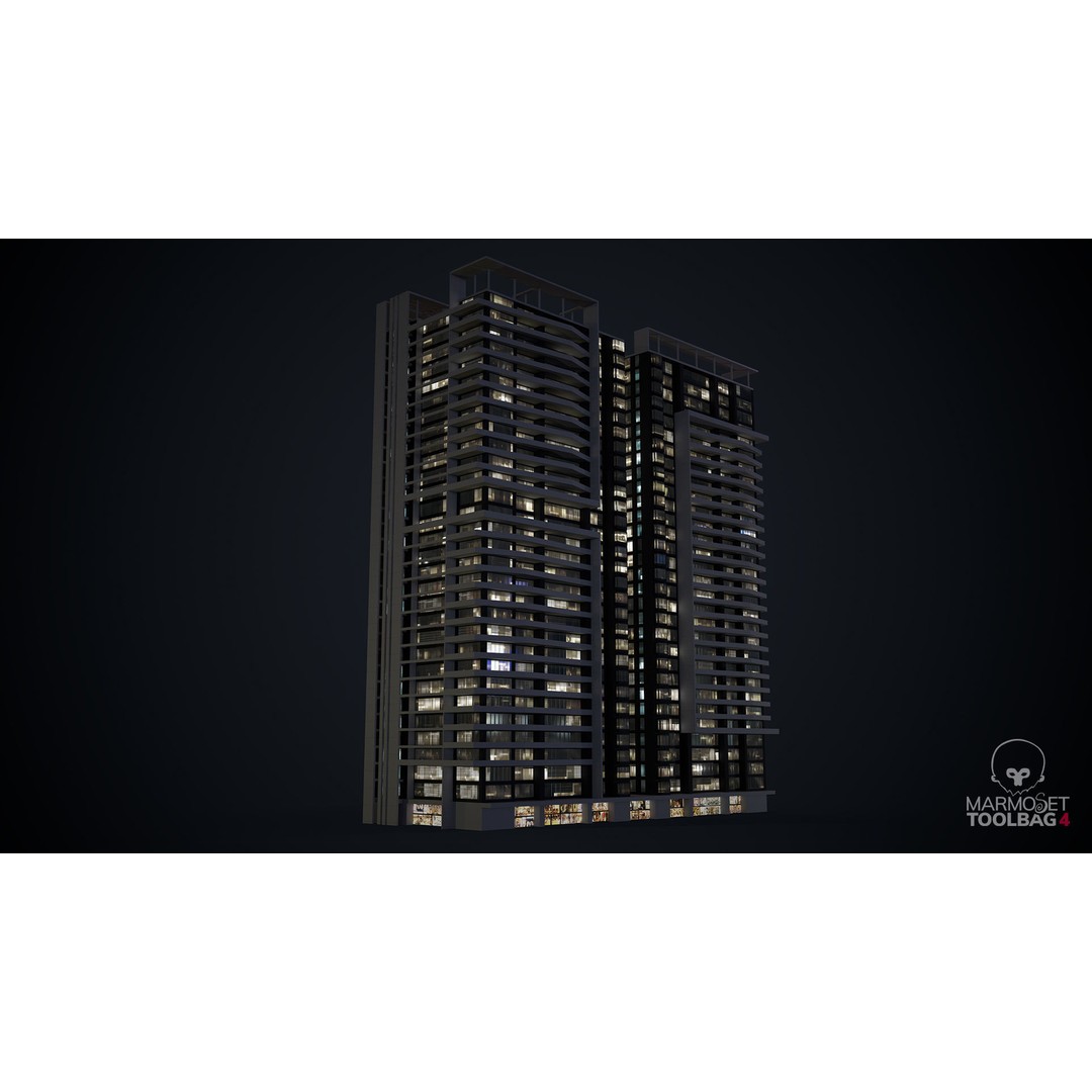 Apartment Building 3D Model – Low Poly Day/Night Skyscraper Asset - View 6