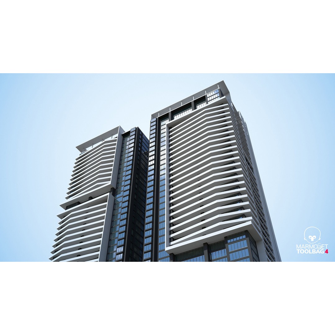 Apartment Building 3D Model – Low Poly Day/Night Skyscraper Asset - View 7