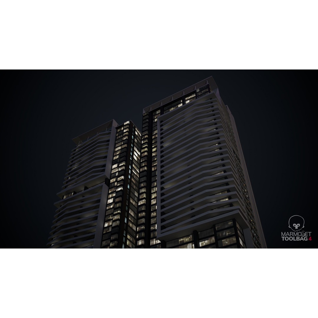 Apartment Building 3D Model – Low Poly Day/Night Skyscraper Asset - View 8