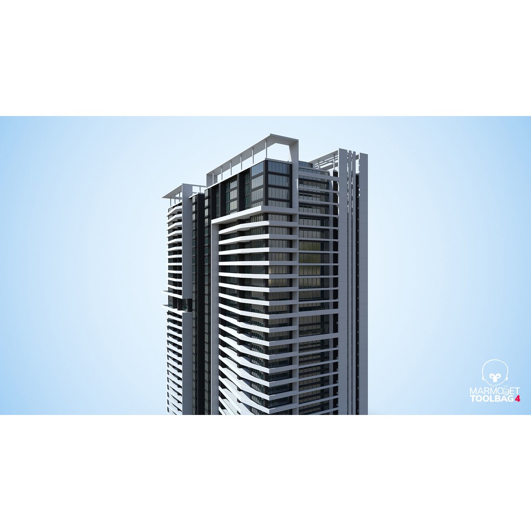 Apartment Building 3D Model – Low Poly Day/Night Skyscraper Asset - View 9