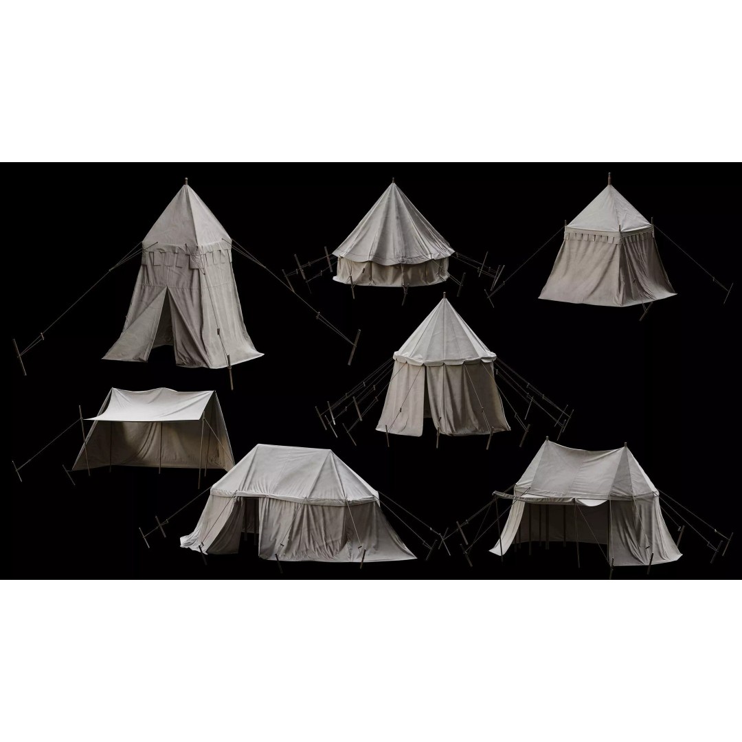 Medieval Tent Collection 3D Model – Low Poly PBR Asset, FBX & OBJ - View 3