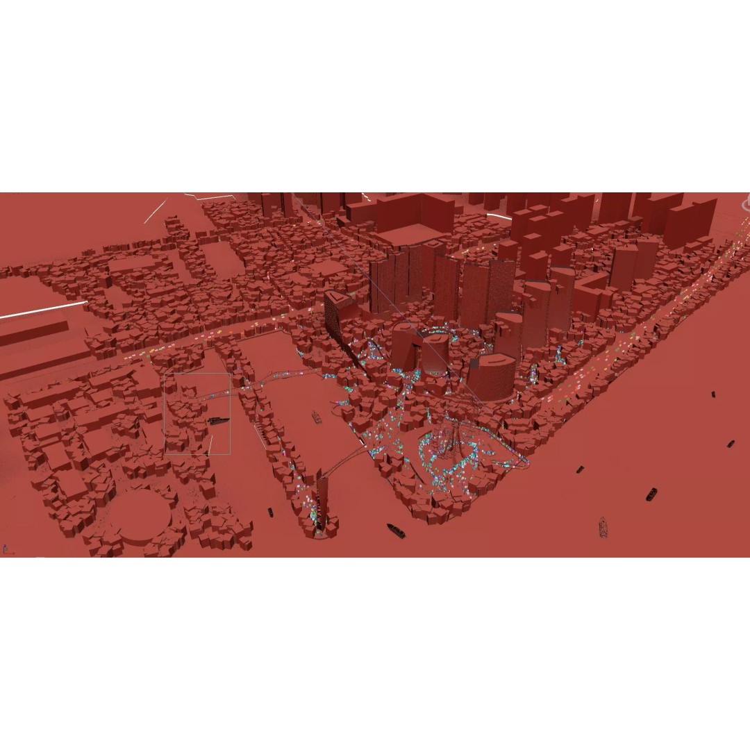 Riverfront Cityscape 3D Model – Mixed-Use Towers & Ferris Wheel, FBX