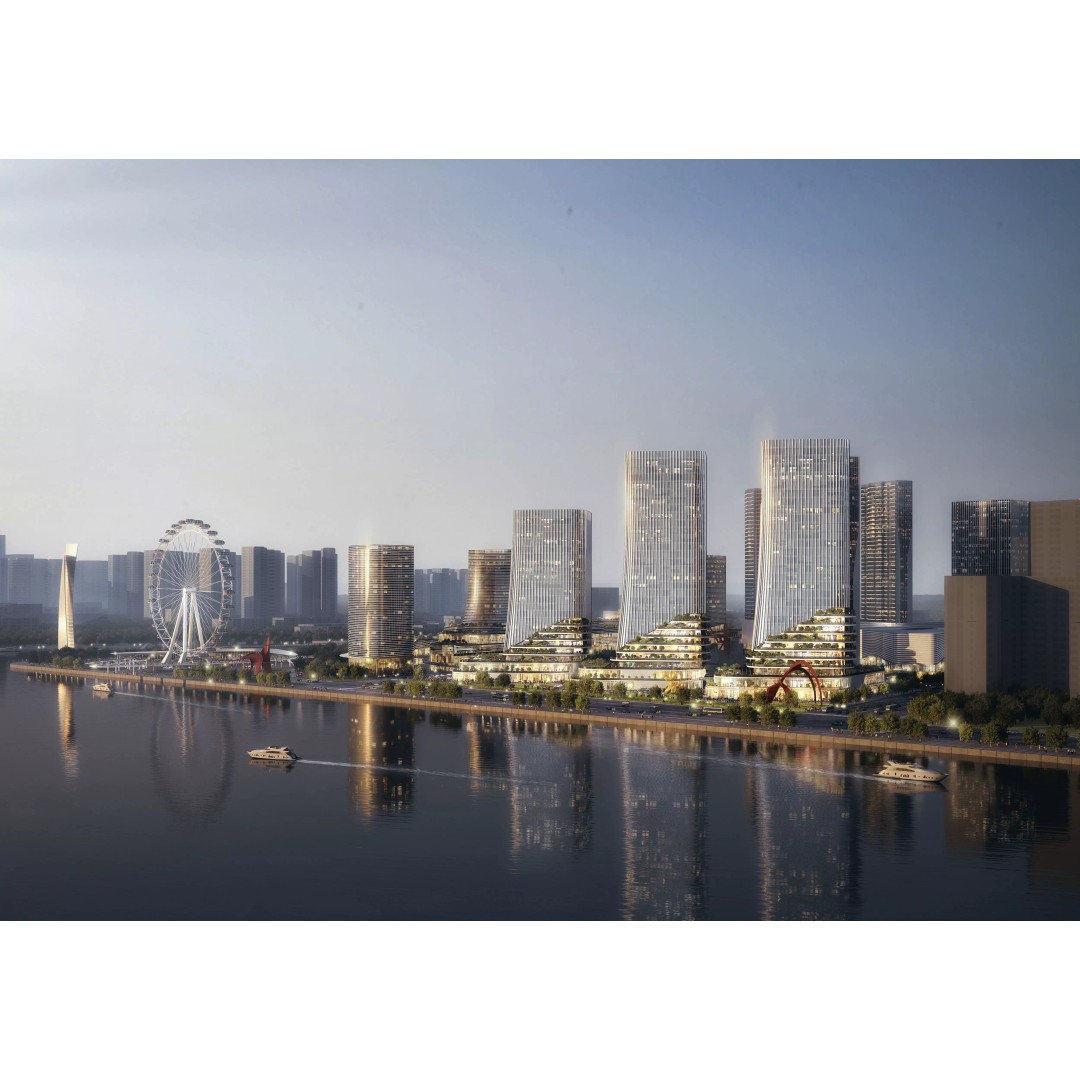 Riverfront Cityscape 3D Model – Mixed-Use Towers & Ferris Wheel, FBX - View 2