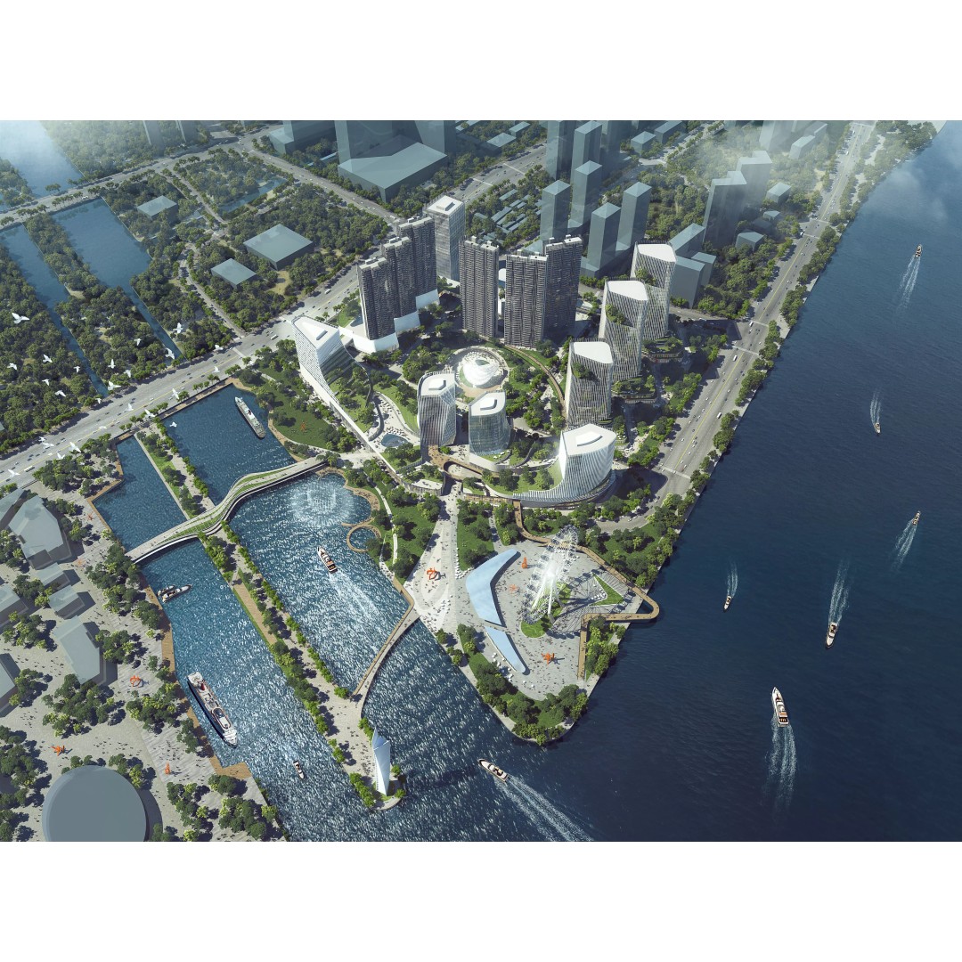 Riverfront Cityscape 3D Model – Mixed-Use Towers & Ferris Wheel, FBX - View 4