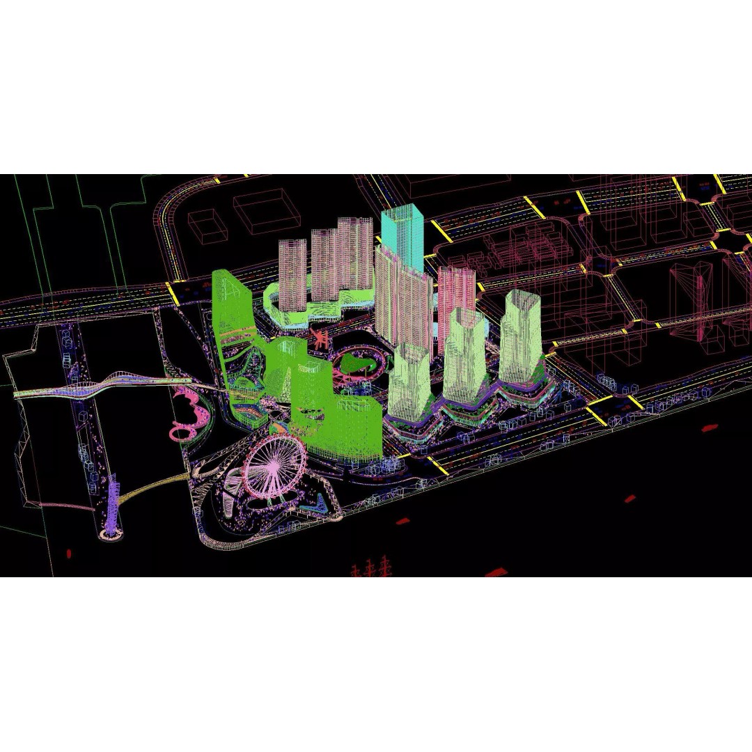 Riverfront Cityscape 3D Model – Mixed-Use Towers & Ferris Wheel, FBX - View 5