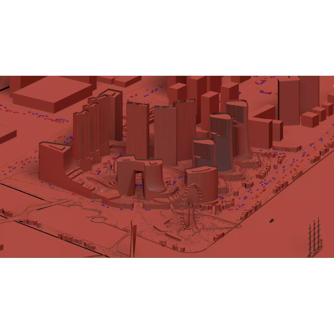 Riverfront Cityscape 3D Model – Mixed-Use Towers & Ferris Wheel, FBX - View 8