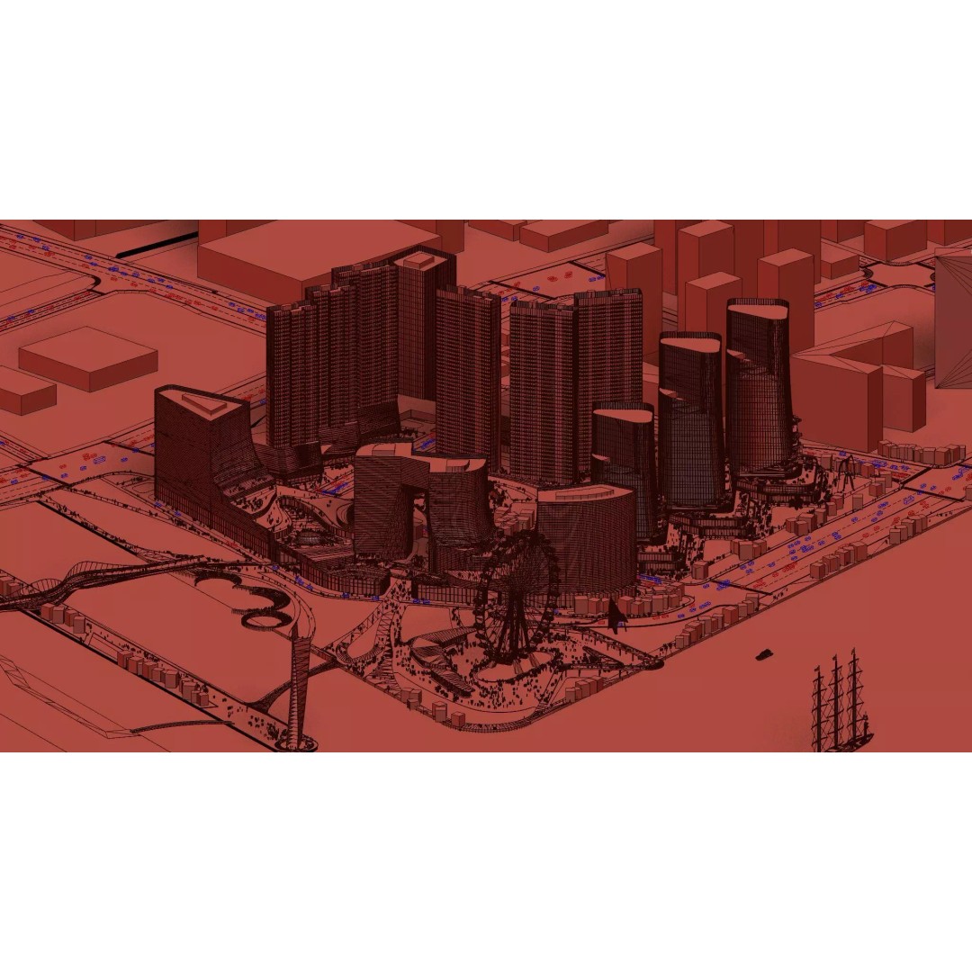 Riverfront Cityscape 3D Model – Mixed-Use Towers & Ferris Wheel, FBX - View 9