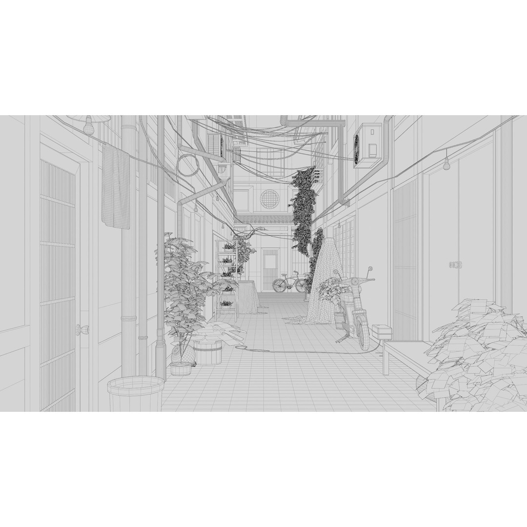 Japanese Alley 3D Model – Urban Scene with PBR Textures, Blender, FBX - View 19