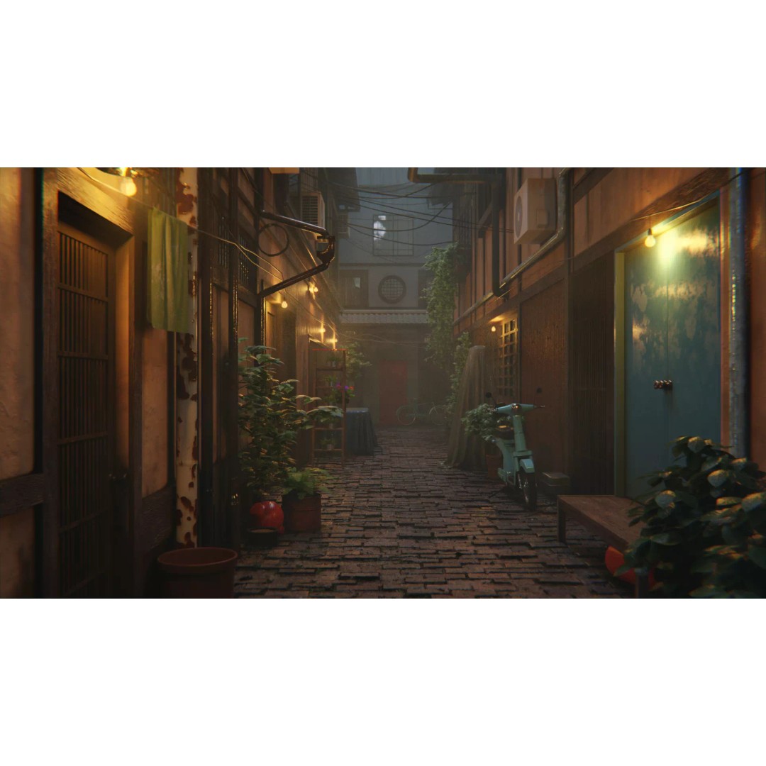Japanese Alley 3D Model – Urban Scene with PBR Textures, Blender, FBX - View 2