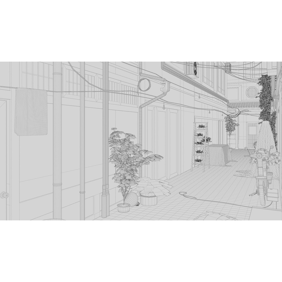 Japanese Alley 3D Model – Urban Scene with PBR Textures, Blender, FBX - View 21