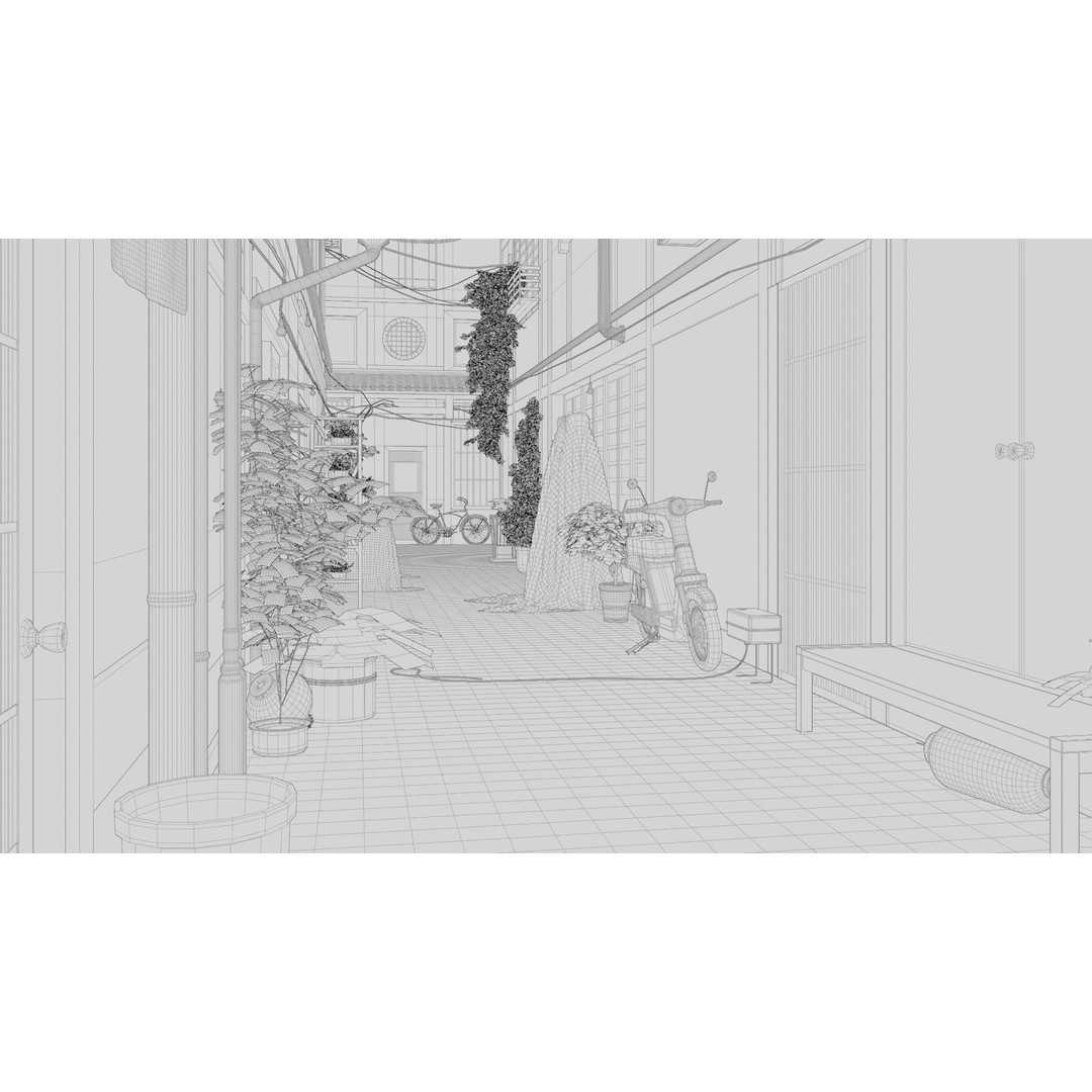 Japanese Alley 3D Model – Urban Scene with PBR Textures, Blender, FBX - View 31