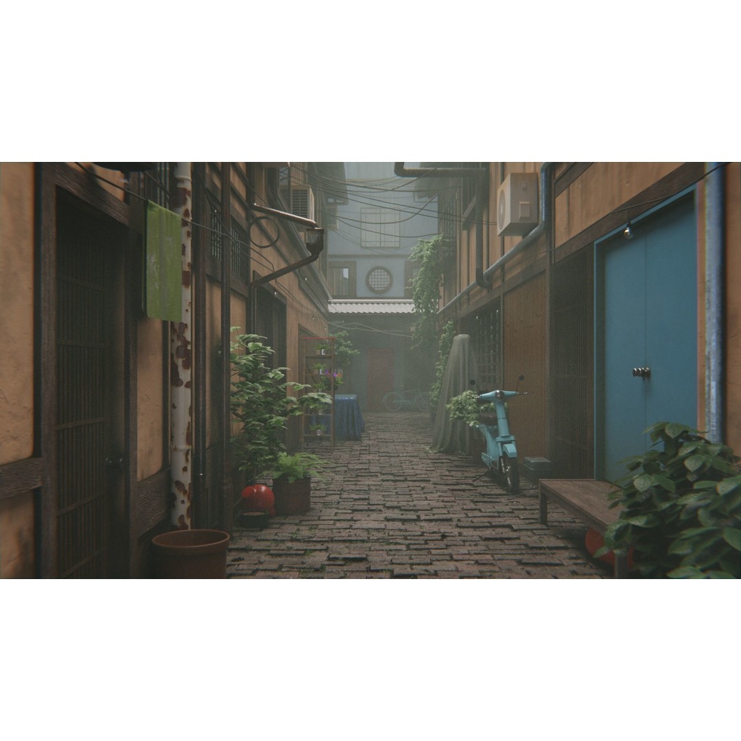 Japanese Alley 3D Model – Urban Scene with PBR Textures, Blender, FBX - View 5