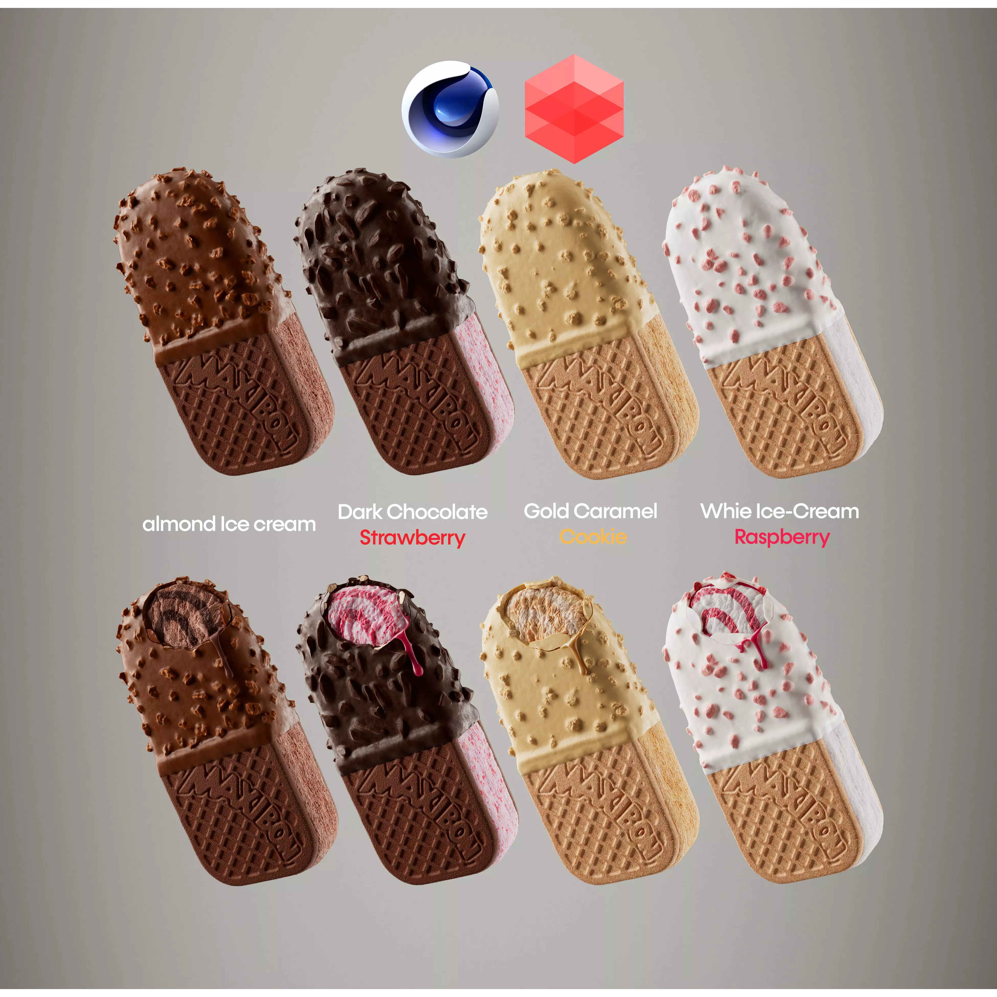 8 Realistic Ice Cream Sandwiches - Scene Setup 3D Model - View 2