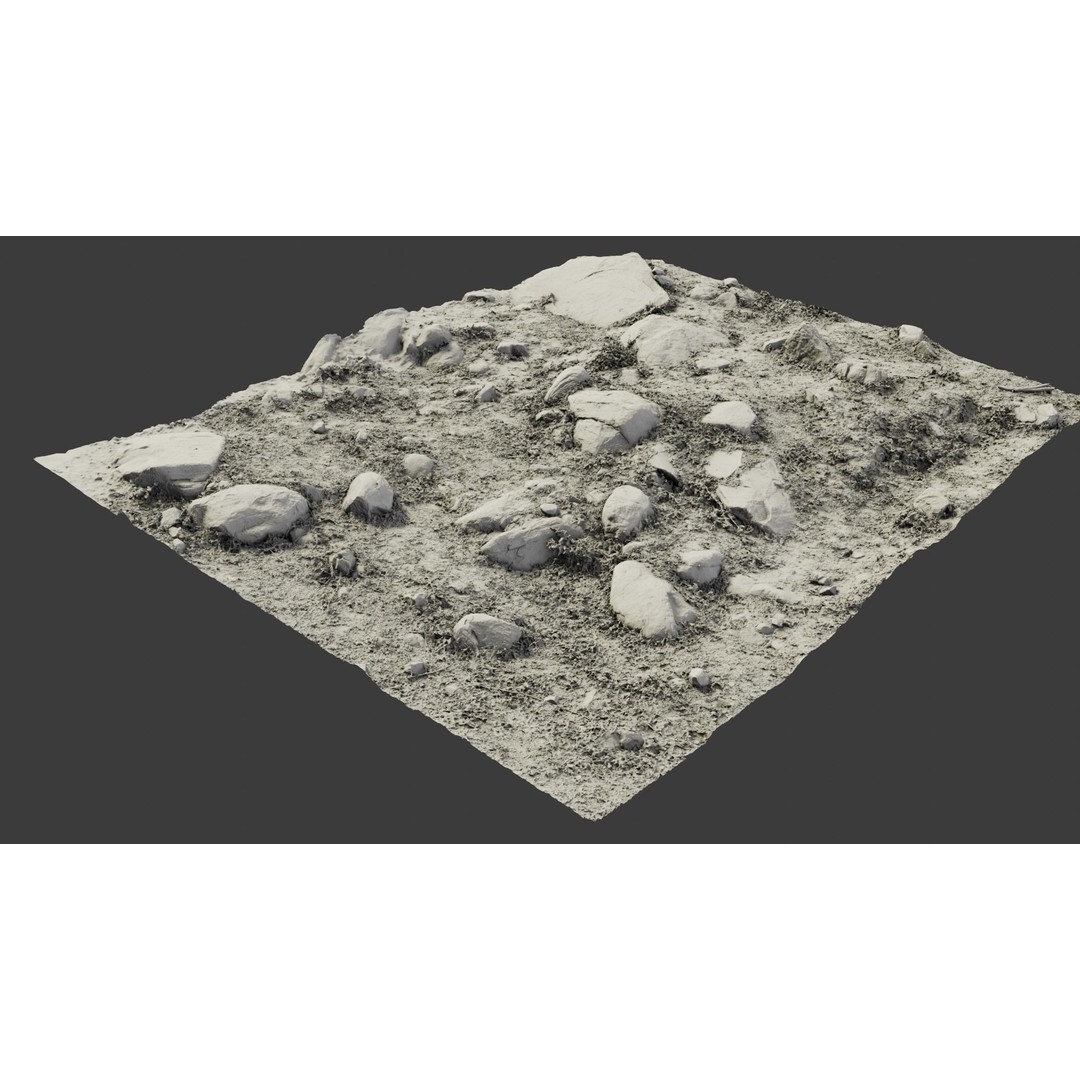 Rock-Laden Ground 3D Model – High-Detail Terrain Asset, OBJ - View 12