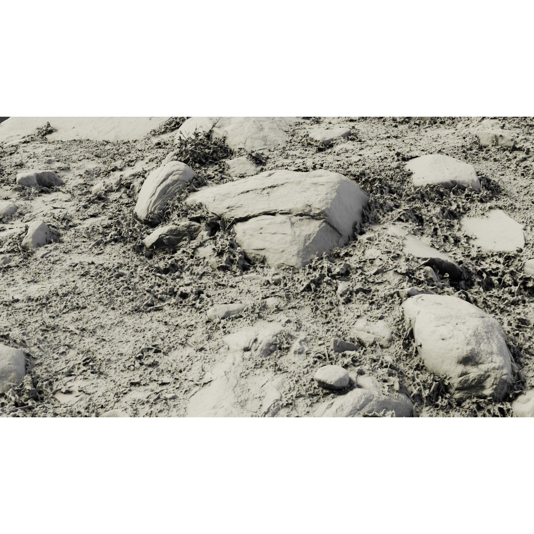 Rock-Laden Ground 3D Model – High-Detail Terrain Asset, OBJ - View 13