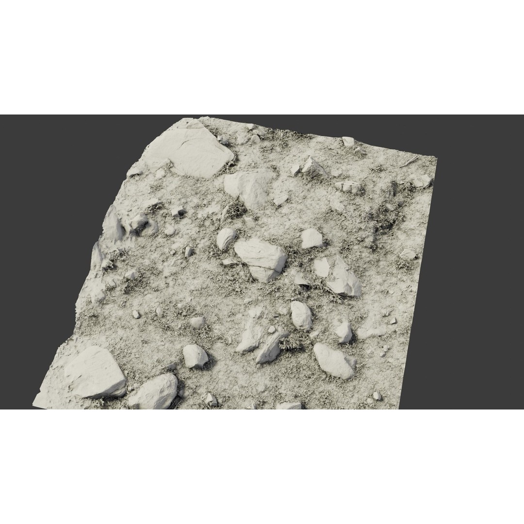 Rock-Laden Ground 3D Model – High-Detail Terrain Asset, OBJ - View 14