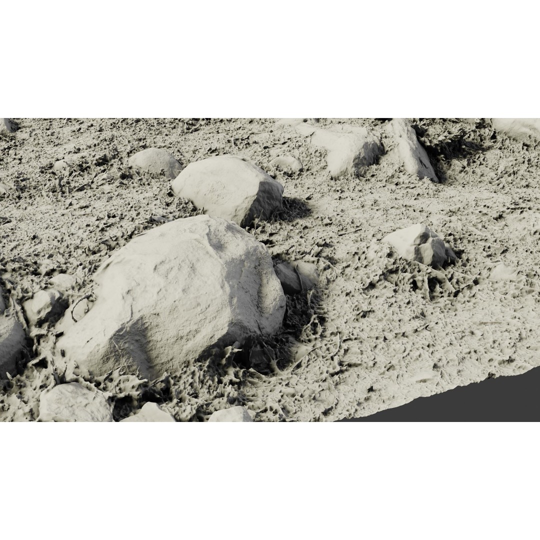 Rock-Laden Ground 3D Model – High-Detail Terrain Asset, OBJ - View 16