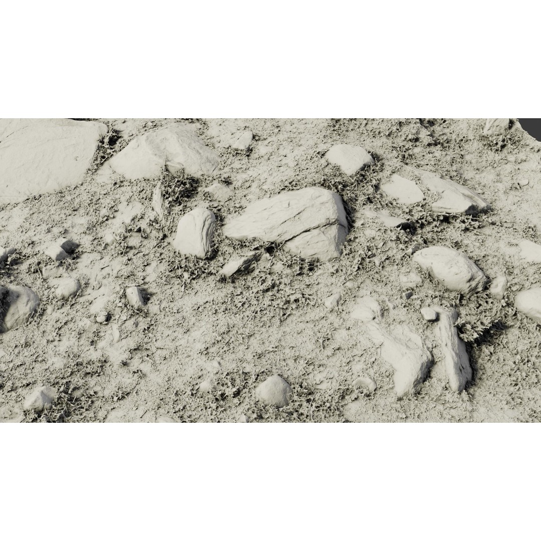 Rock-Laden Ground 3D Model – High-Detail Terrain Asset, OBJ - View 17