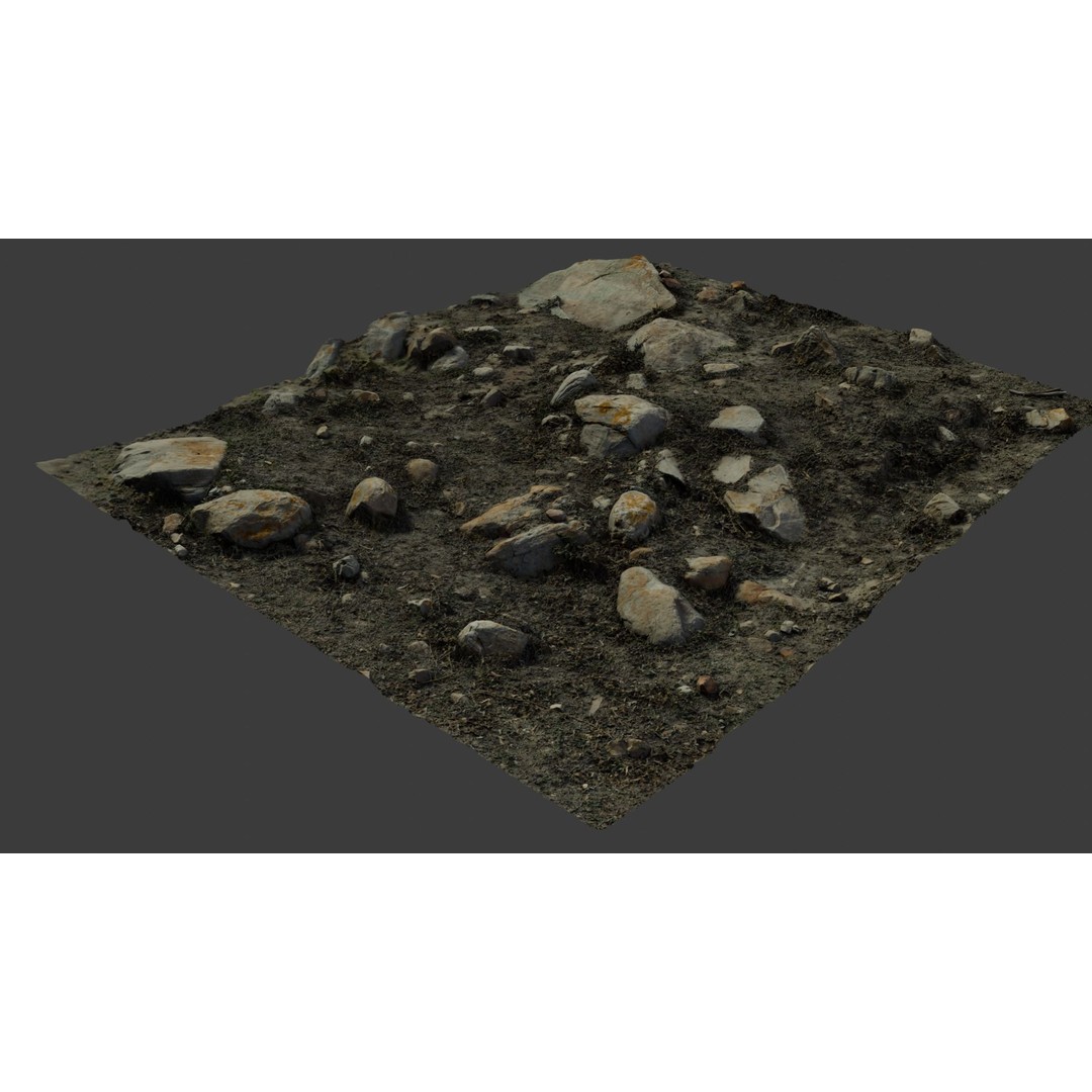 Rock-Laden Ground 3D Model – High-Detail Terrain Asset, OBJ - View 3