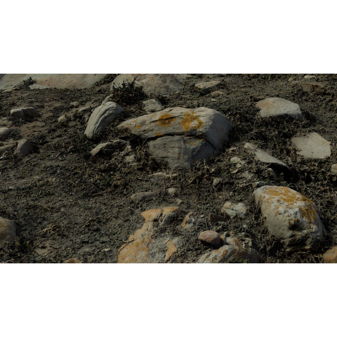 Rock-Laden Ground 3D Model – High-Detail Terrain Asset, OBJ - View 4