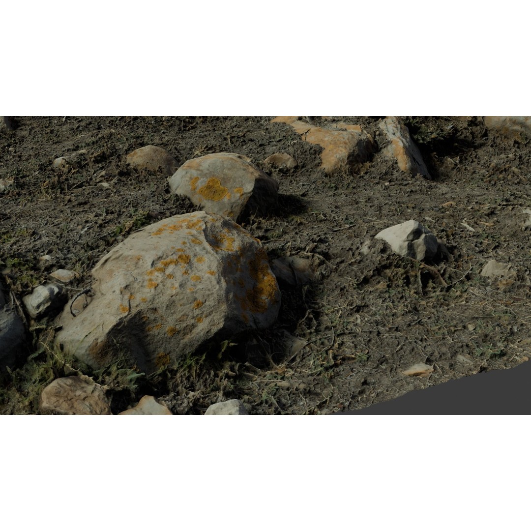Rock-Laden Ground 3D Model – High-Detail Terrain Asset, OBJ - View 7