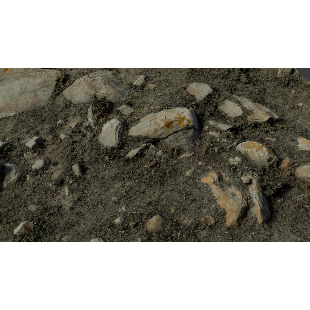 Rock-Laden Ground 3D Model – High-Detail Terrain Asset, OBJ - View 8