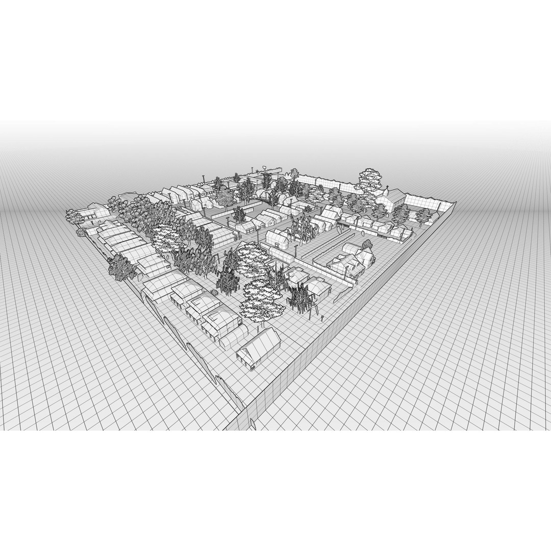American District 3D Model – Low Poly Cityscape Asset, PBR Textures
